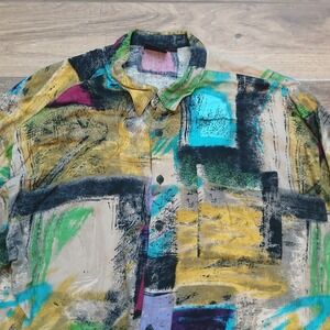 Vintage Hutspah Shirt Mens Extra Large XL Abstract 100%‎ Rayon USA Made 90s